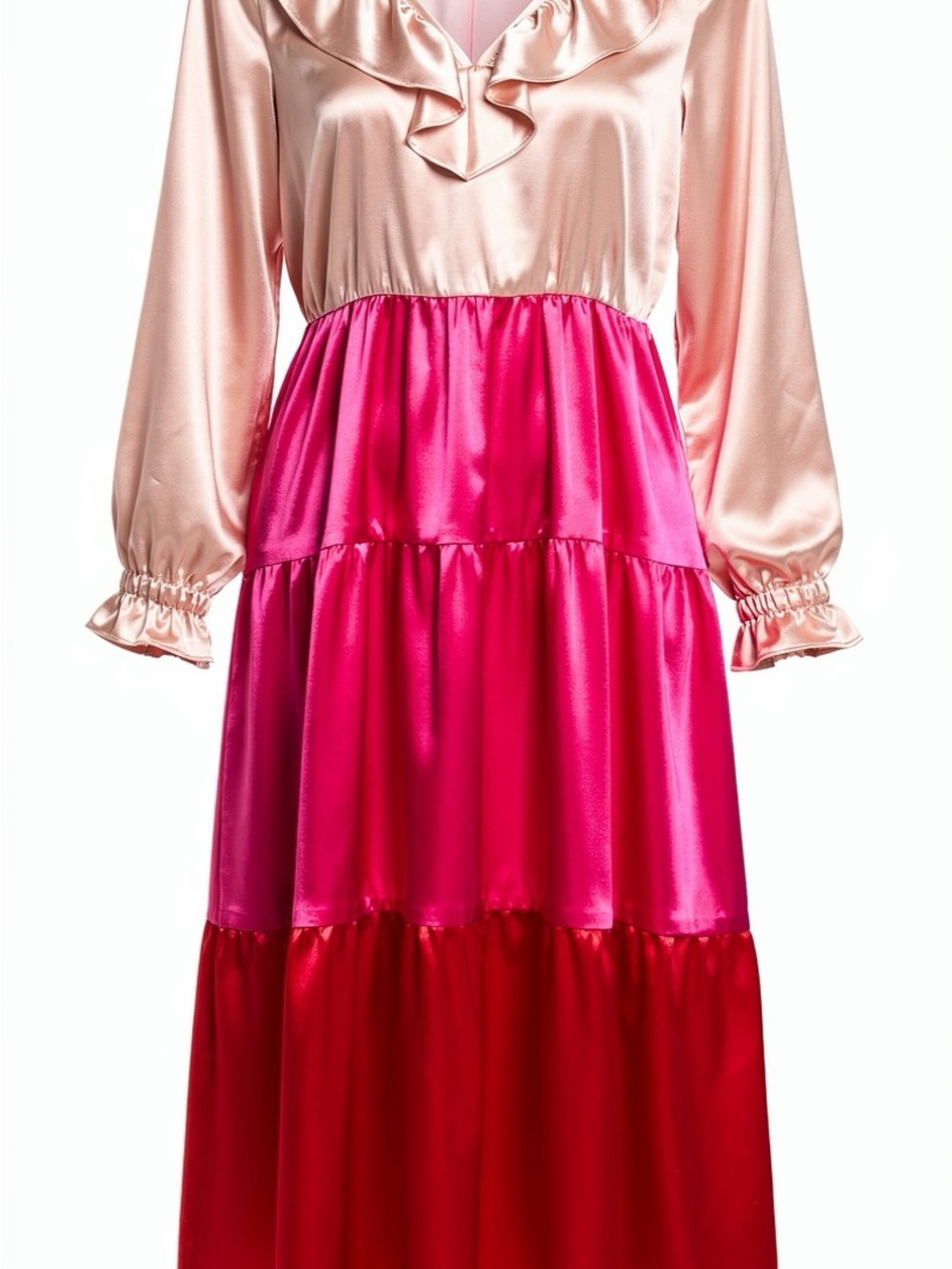 Umgee Satin Tiered Colorblock Dress in Blush, Hot Pink & Red*Vintage
